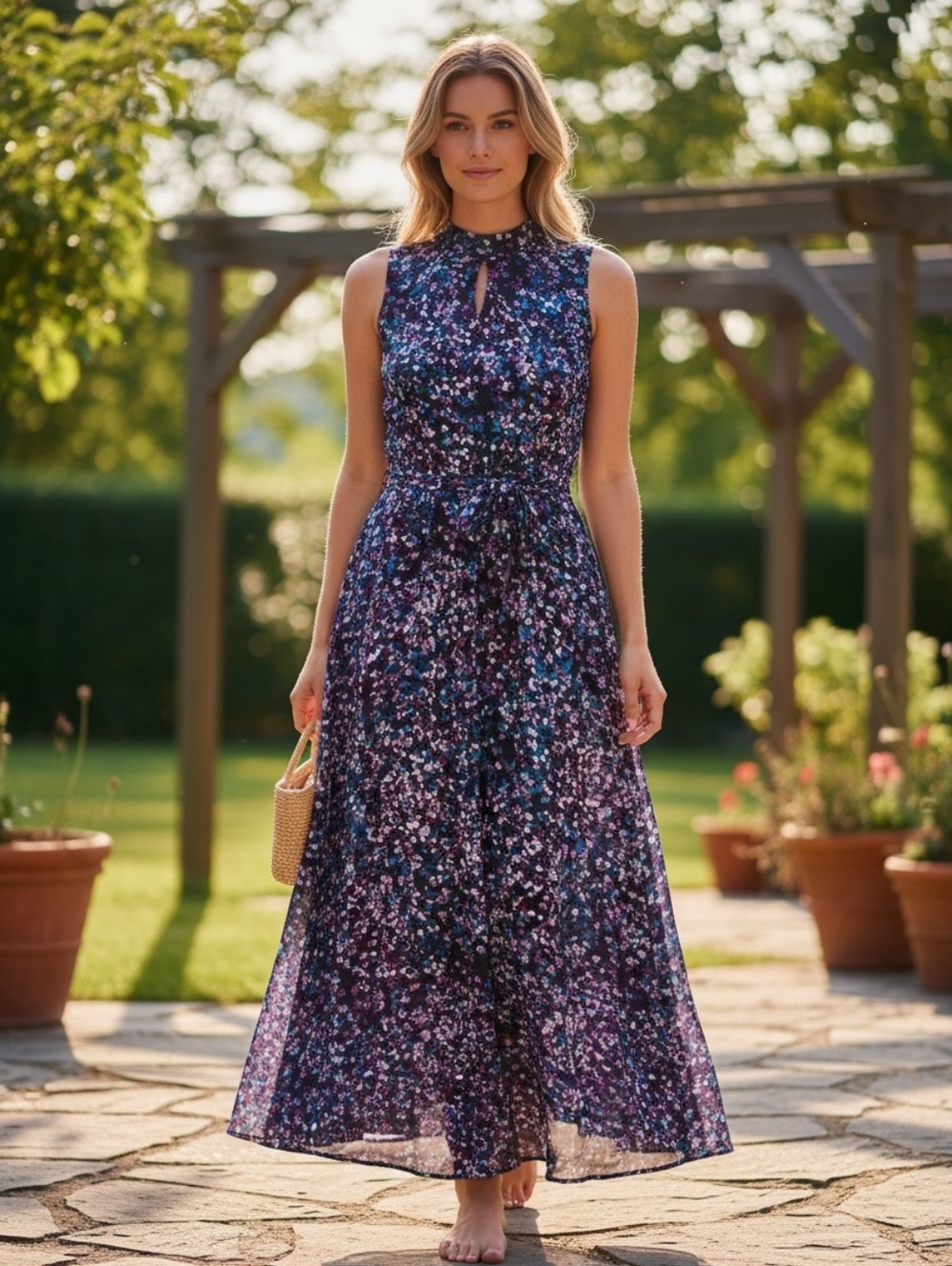 Lane Bryant Navy Floral Keyhole Maxi Dress
